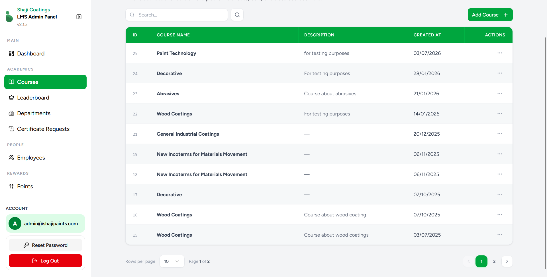 Courses Screen