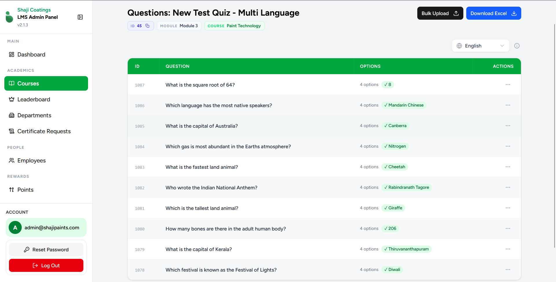 Questions Screen