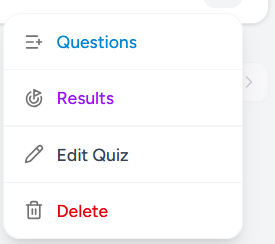 Quiz Actions Menu