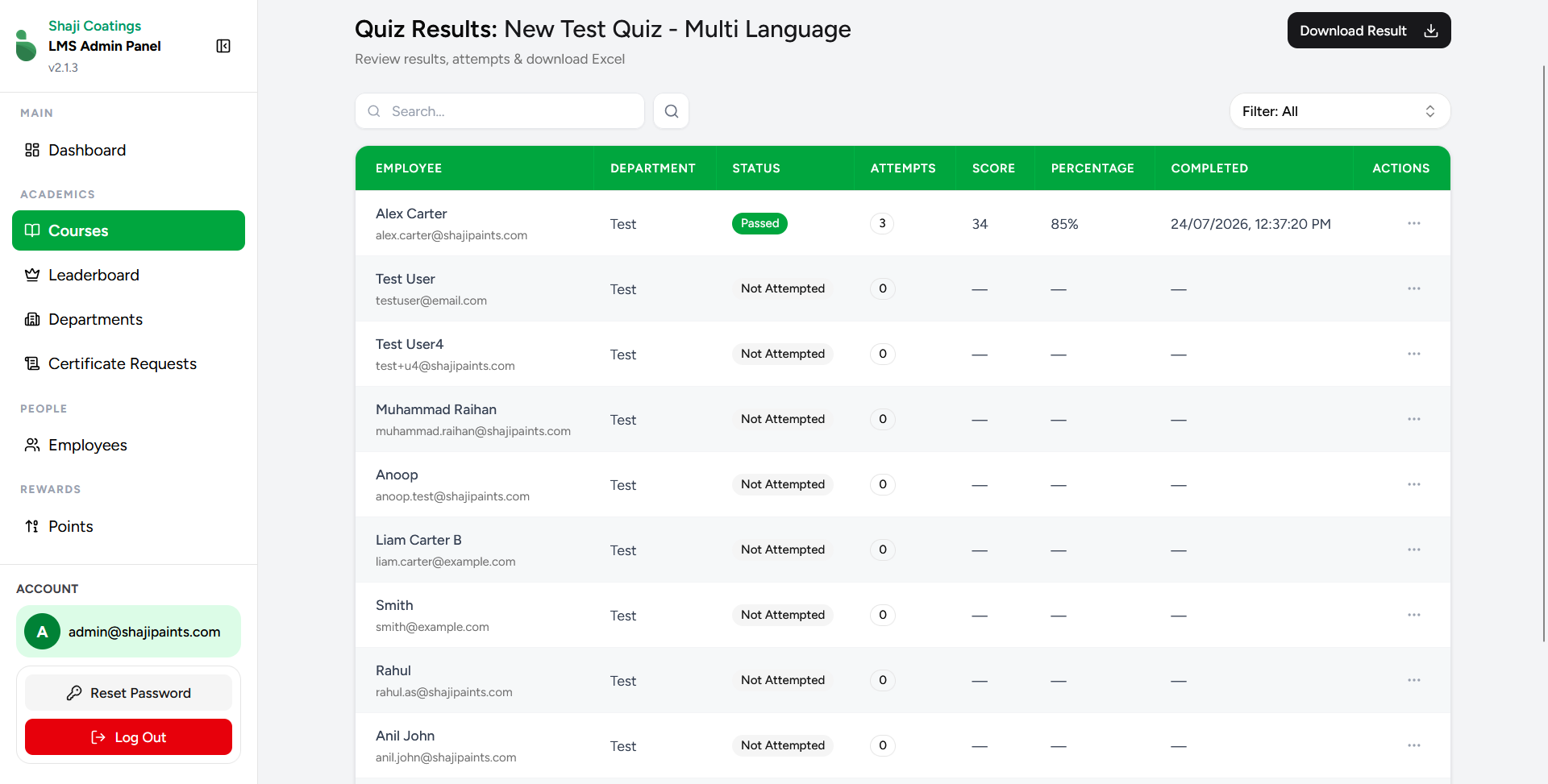 Quiz Results Screen
