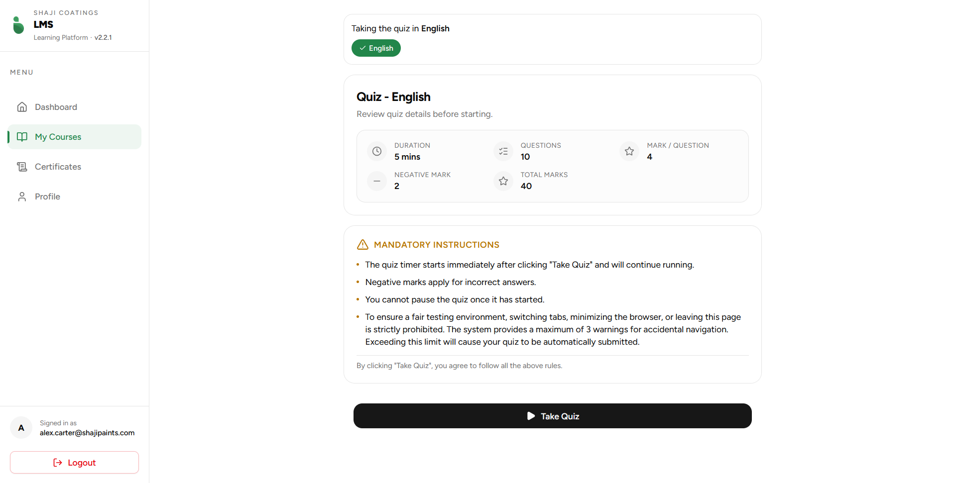 Quiz Preview Environment